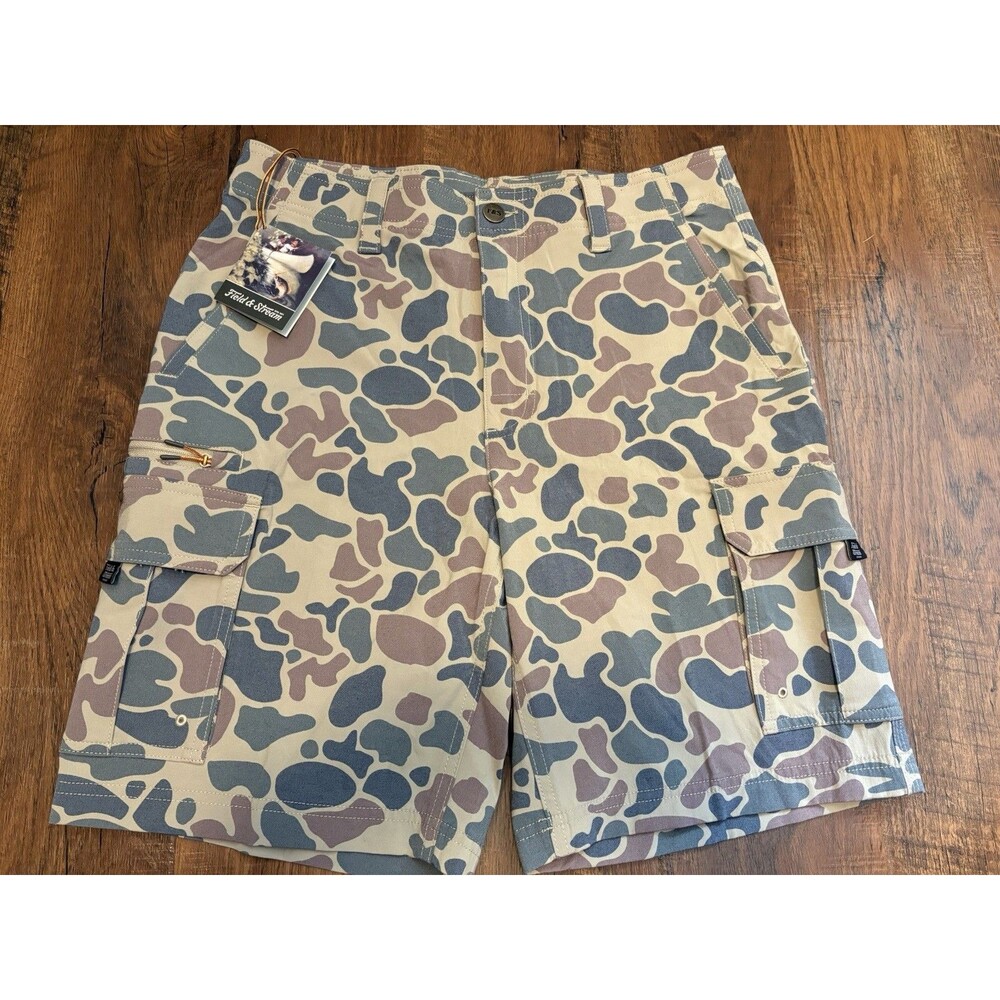 Field & Stream NWT Men's Size 32 Downstream Camo Cargo Shorts, 9 Inch Inseam